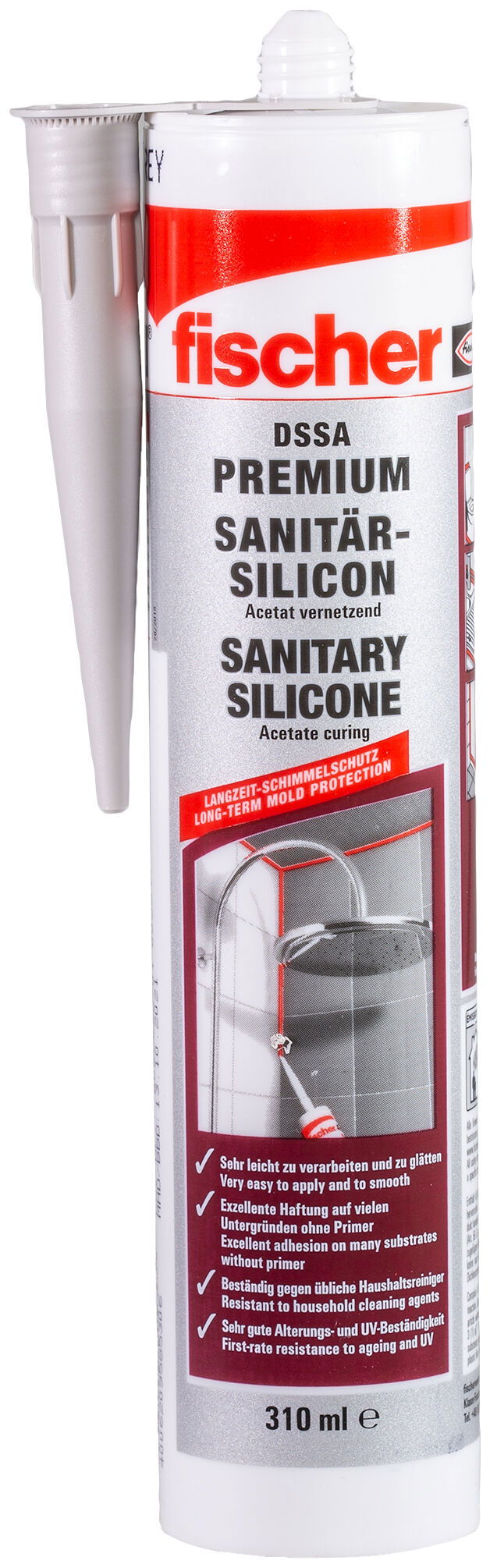 Fischer DSSA SG prémium szaniter szilikon (DE/EN/FR), ezüstszürke, 310 ml termék fő termékképe